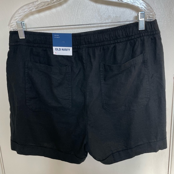 Old Navy NWT High-Waisted Linen-Blend Pull-On Shorts BLK SZ L - Picture 2 of 9